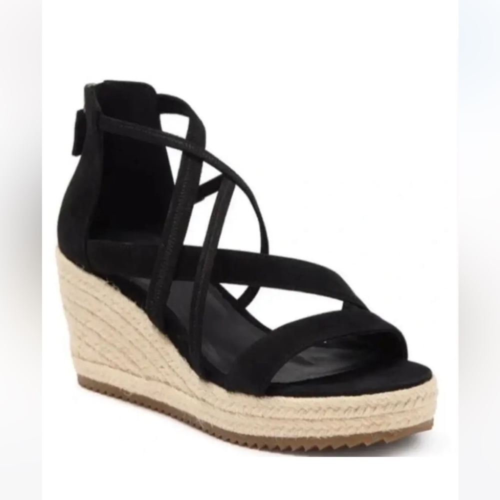 Eileen Fisher Black Suede Espadrille Wedge Sandals Size 10 NWOT Women